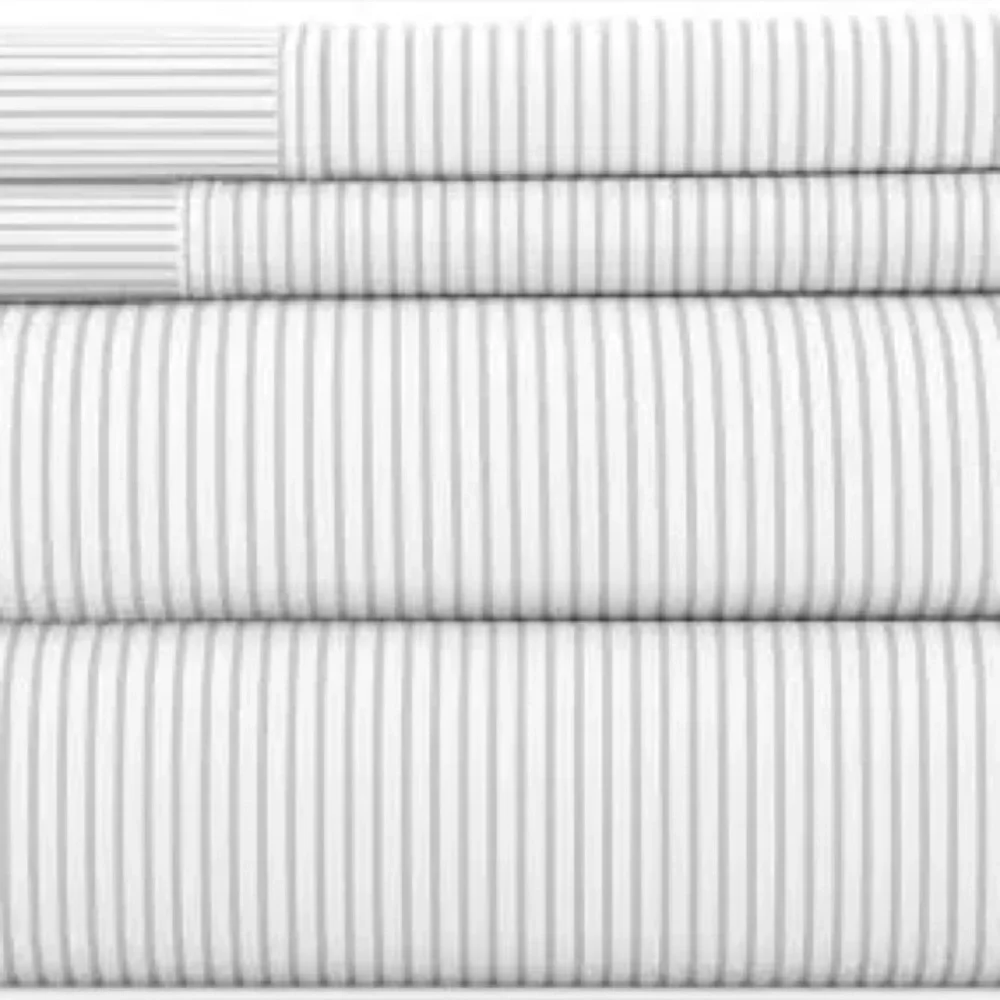 ienjoy Home Pinstriped Patterned 4-Piece Full Sheet Set- Light Grey